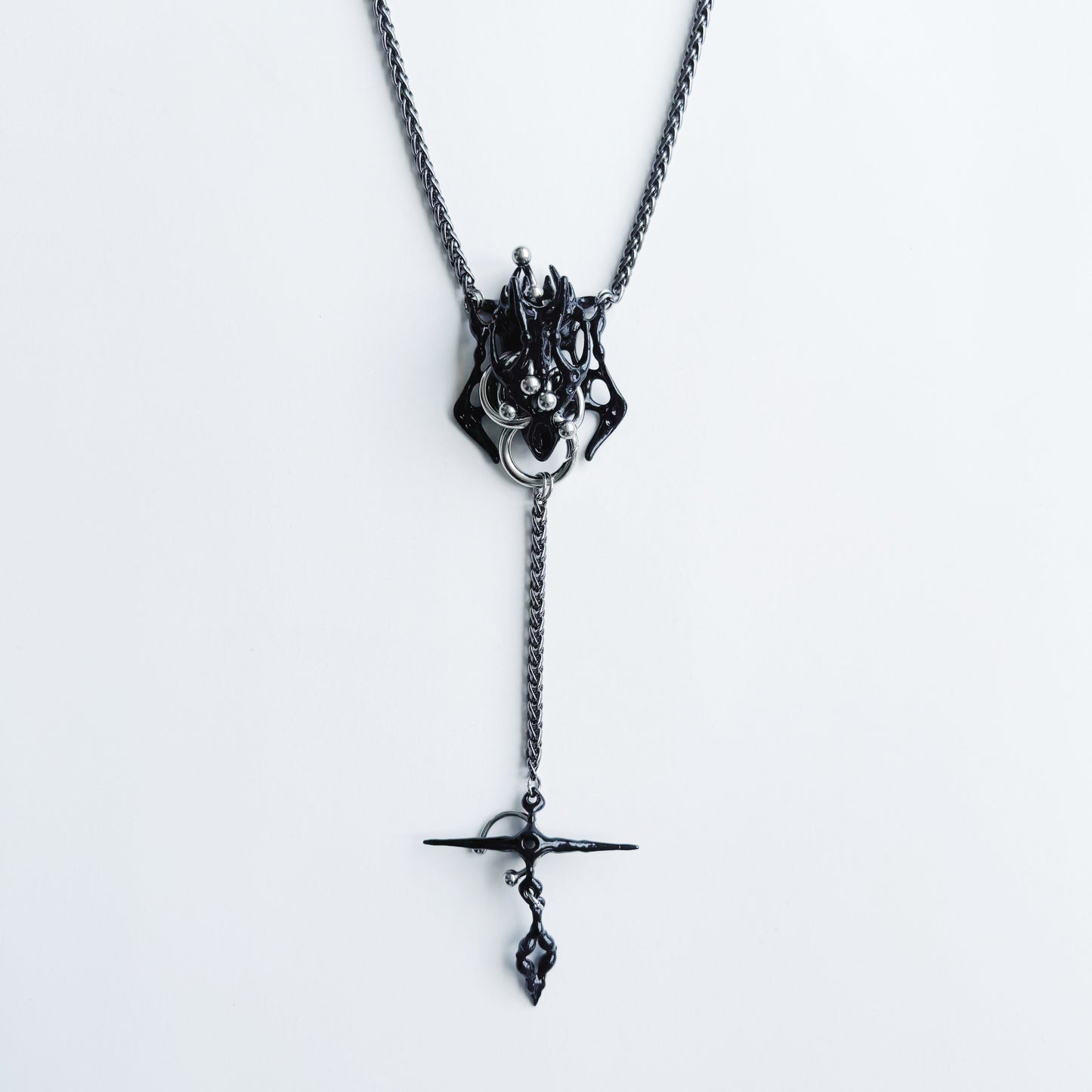 Black Square Bone Long Necklace