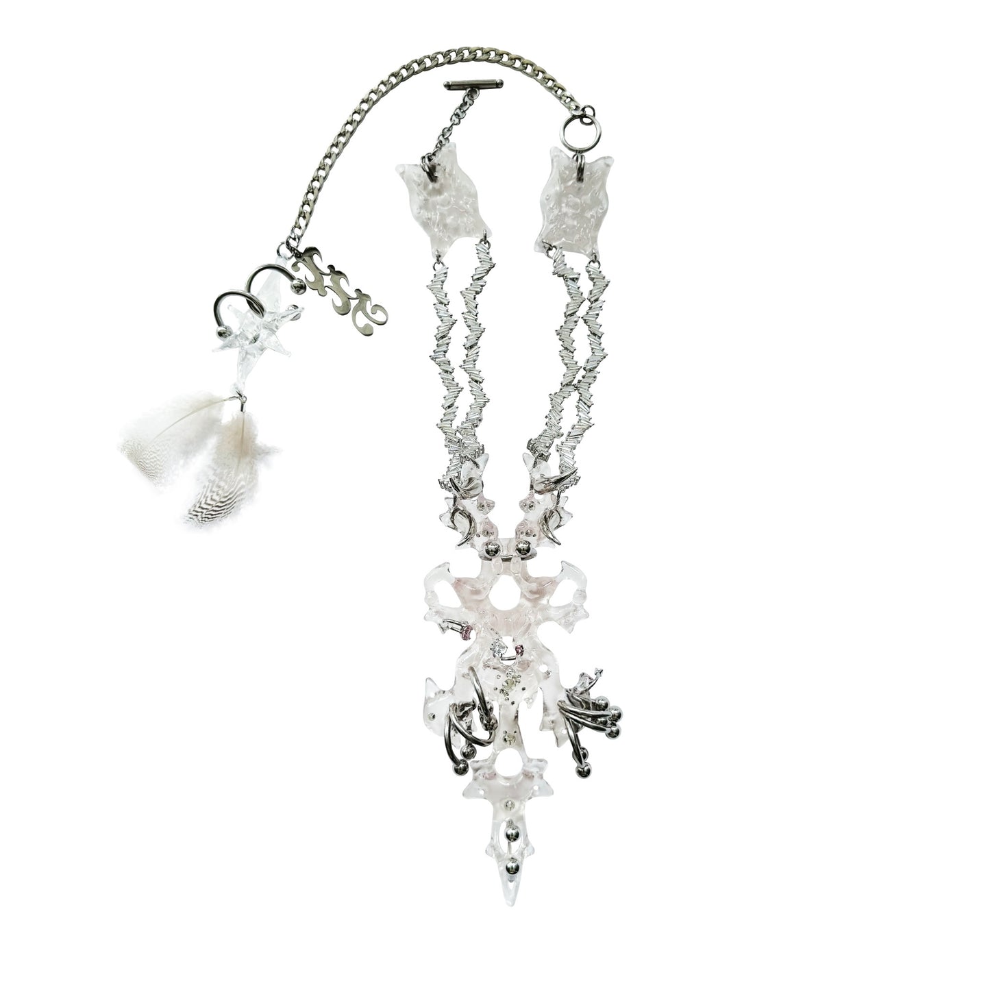 Clear Double Diamond Hare Bone Necklace