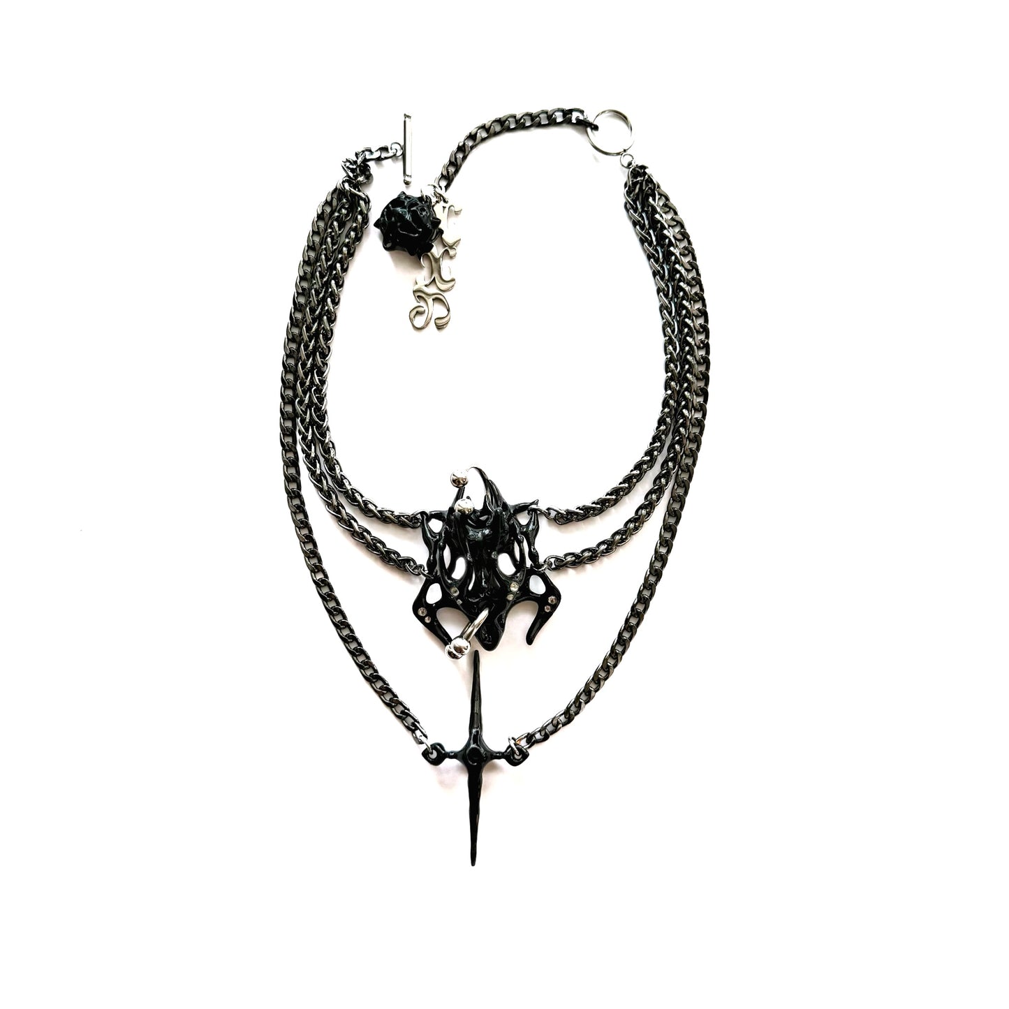 Black Layers Square Bone Pin Necklace