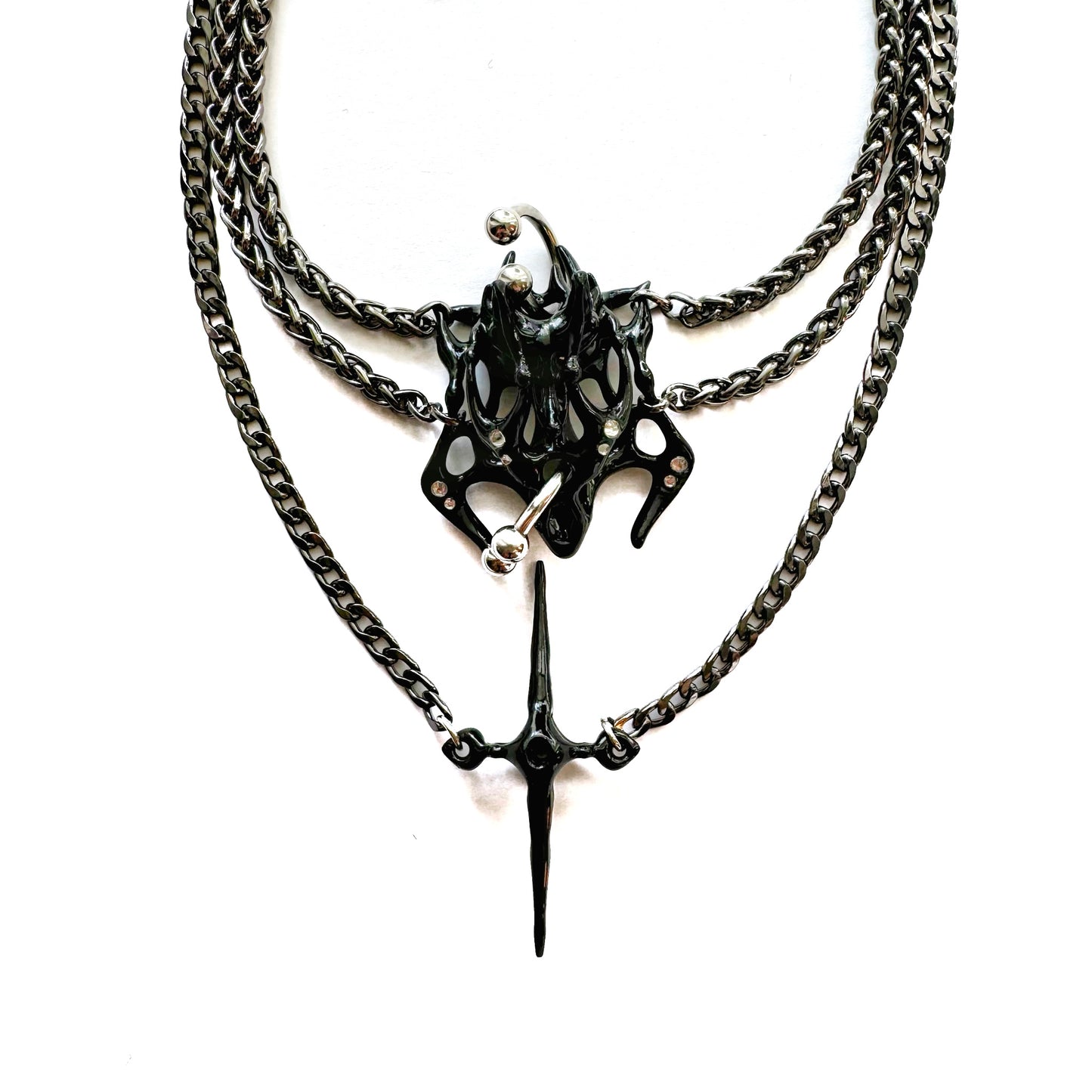 Black Layers Square Bone Pin Necklace