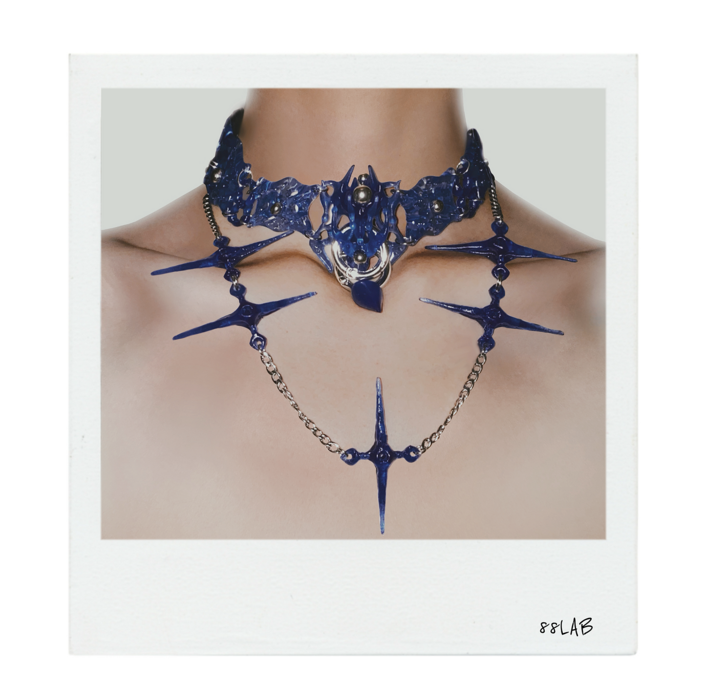 Blue Square Bone Star Choker