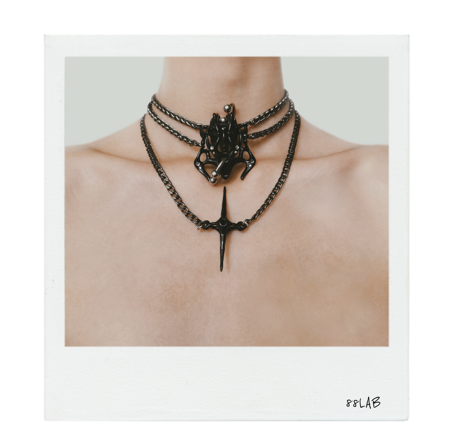 Black Layers Square Bone Pin Necklace