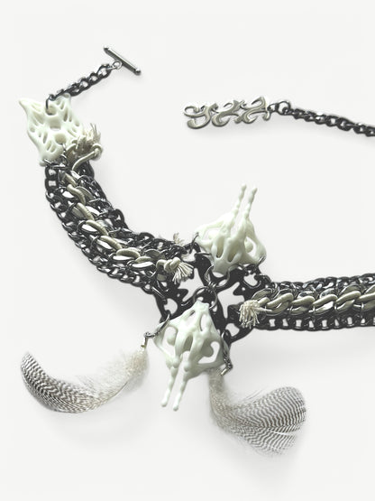 White Pelvis Feather Bone Necklace