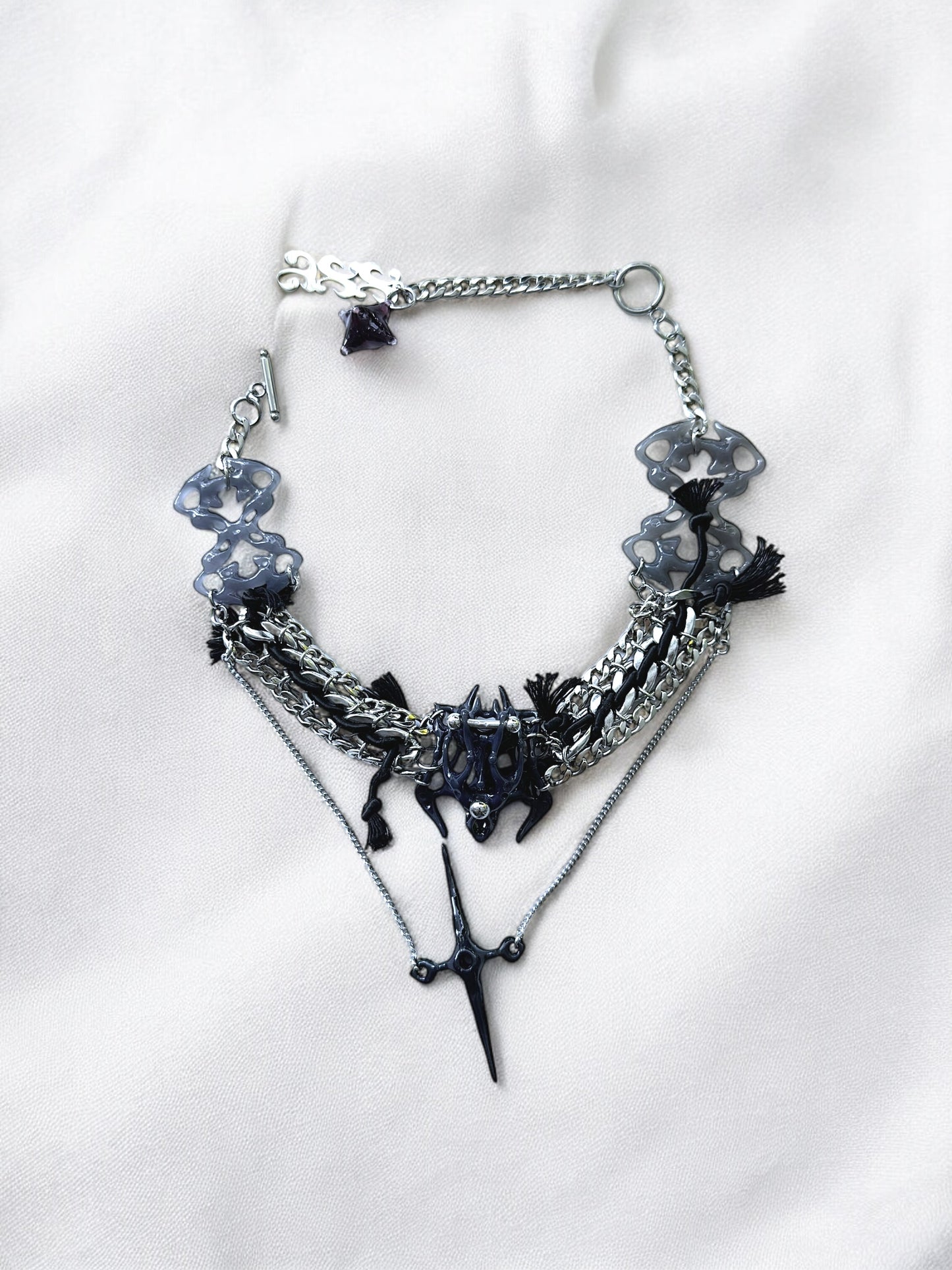 Black Square Bone Star Choker