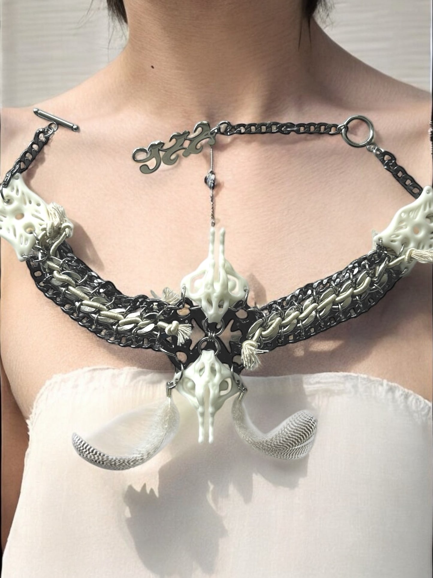 White Pelvis Feather Bone Necklace