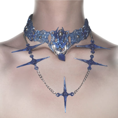 Blue Square Bone Star Choker